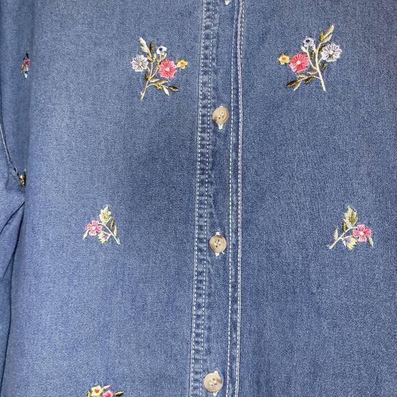 Vtg 90s Y2K Floral Embroidered Denim Button Down Shirt Size 18-20W Cottagecore - Picture 8 of 8